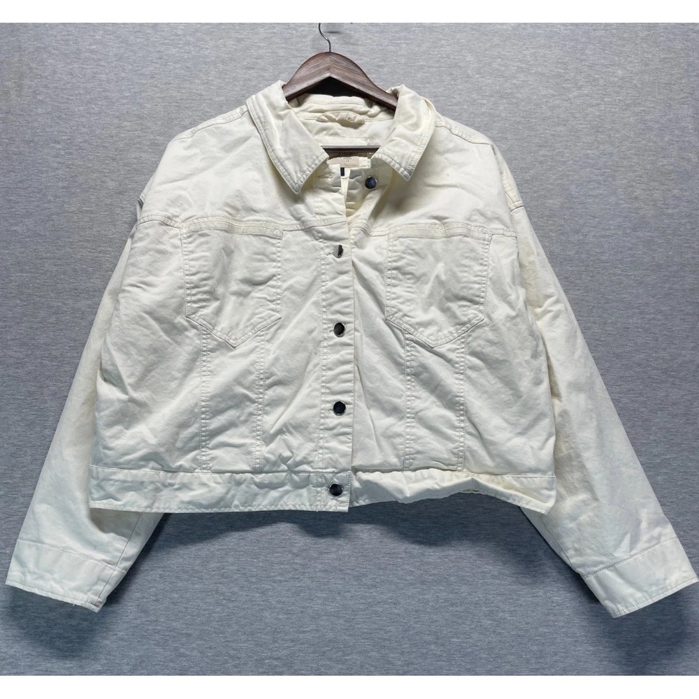 Universal Thread Cropped Trucker Jacket Womens 2XL Cream Cotton Button Front
